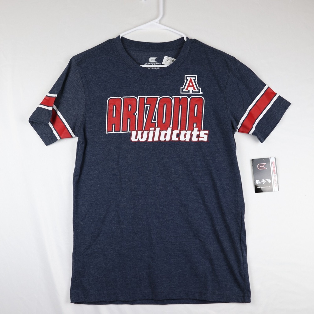 Colosseum T-Shirt Youth Large Navy Arizona Wildcats Striped Sleeve Cotton Blend